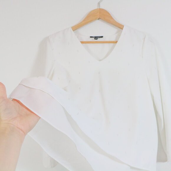 *Lily Morgan Feather Print White Layered Blouse - Picture 6 of 7